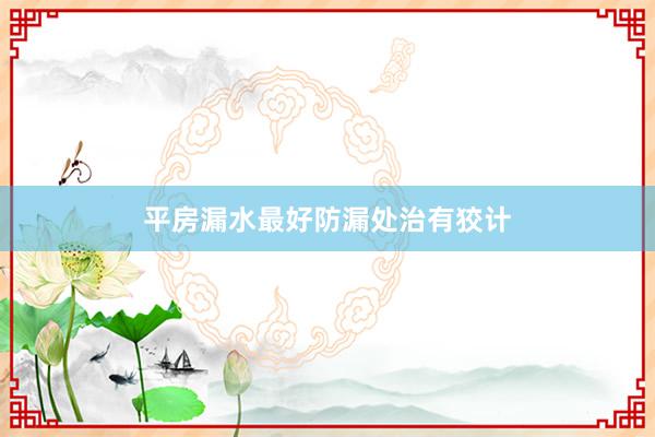 平房漏水最好防漏处治有狡计